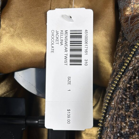 NEW CHICOS Women's Metallic Gold Brown Lined Zip Jacket Small - Picture 3 of 5